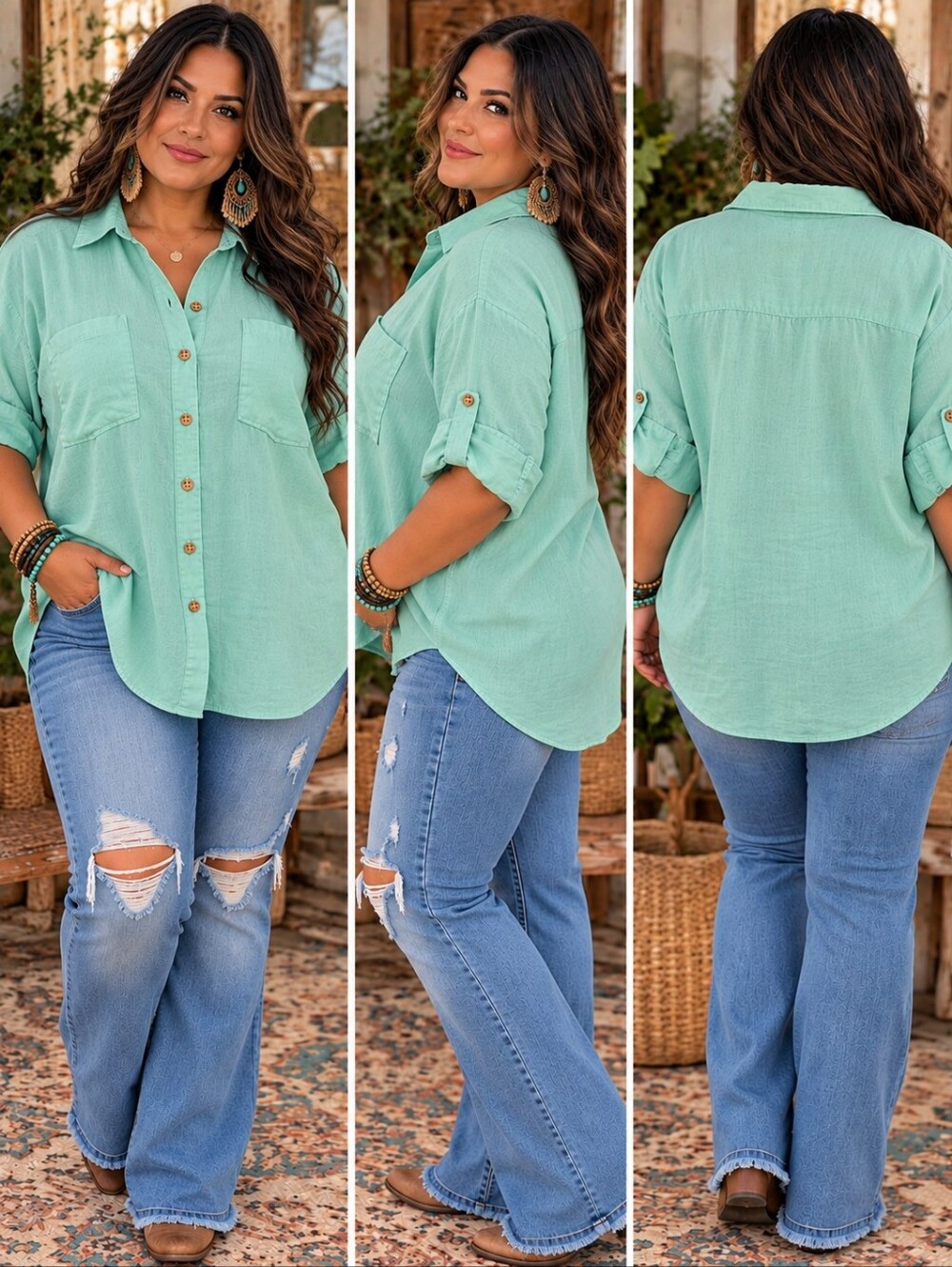 Light Mint Button-Front Women's Shirt - Unbranded